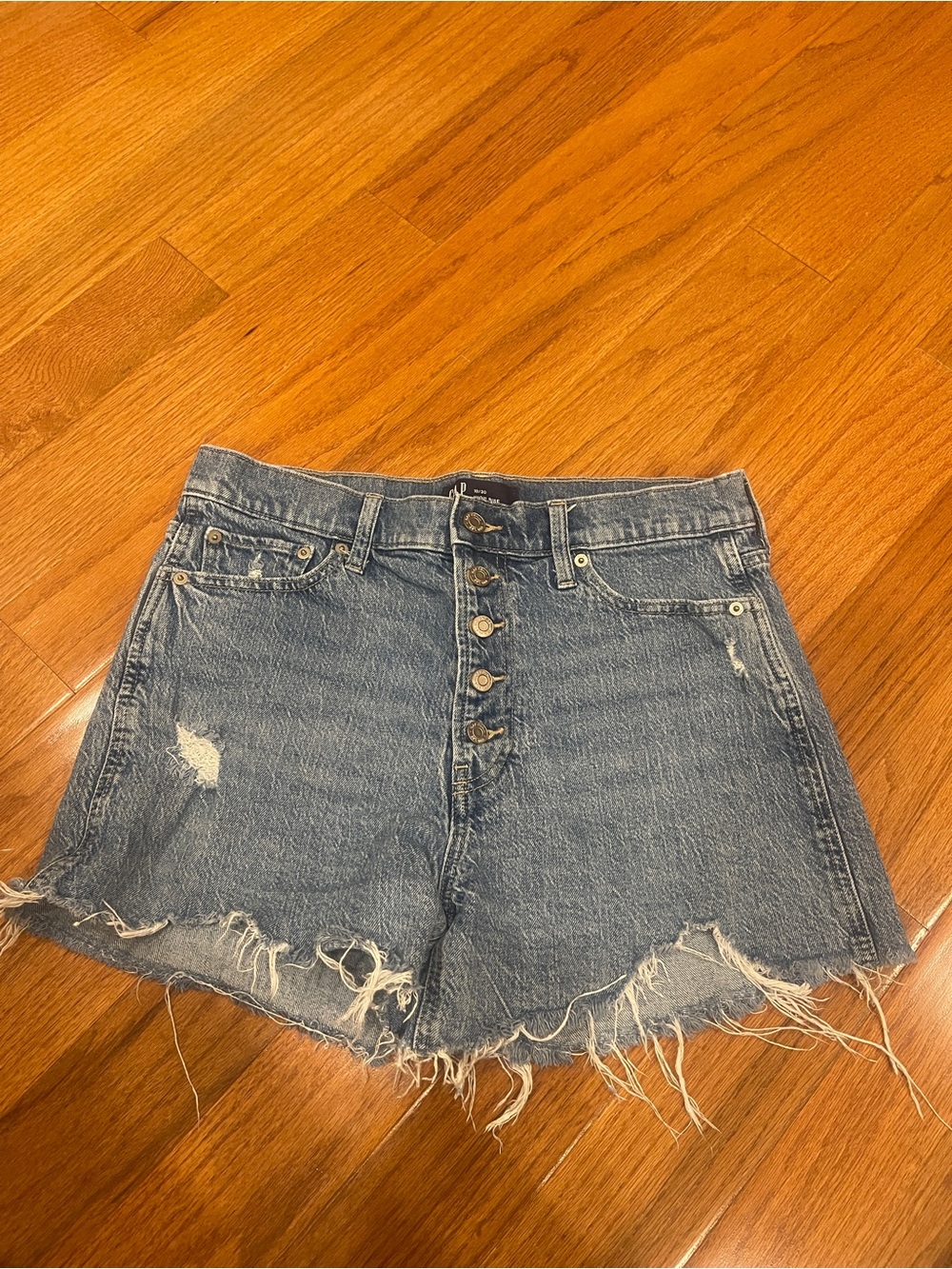 Gap Denim Jean High Rise Cheeky Cut-Off Distressed Shorts Size 30